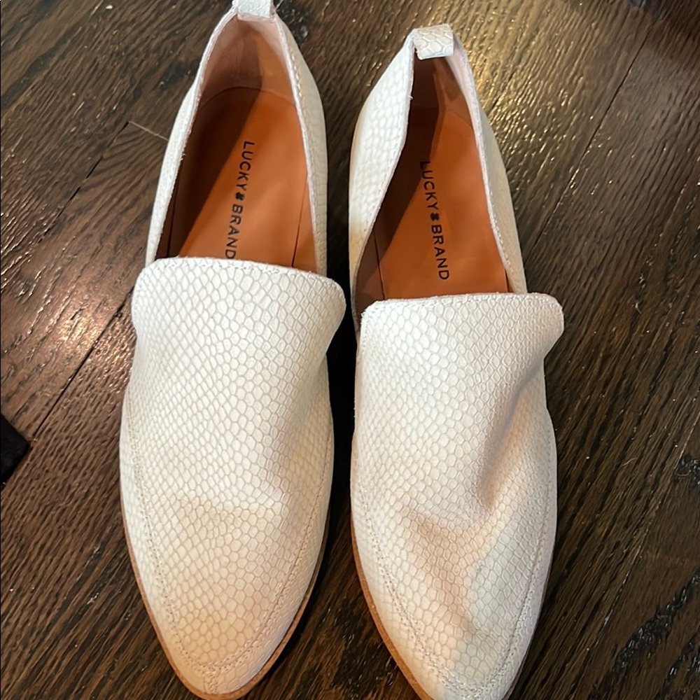 Lucky Brand White Leather Slip-On Loafers